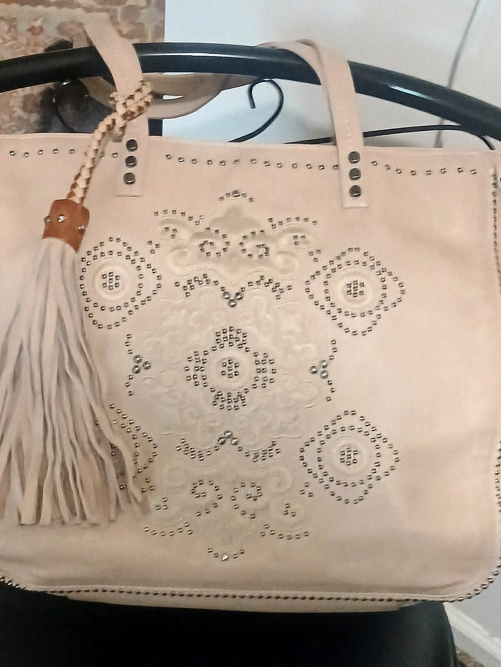 Steve Madden Beige Studded Tassel Tote